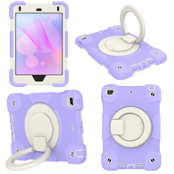 iPad Mini Case 5th/4th Generation,360° Rotating Multi-Functional Handle-Kickstand Shockproof Cover Silicone Rubber PC & Shoulder Strap & Pencil Holder for iPad Mini 5 / 4, Purple