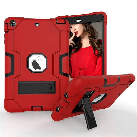 iPad Mini Case, iPad Mini 2 Case, iPad Mini 3 Case, iPad Mini Retina Case, Allytech Heavy Duty Three Layer Armor Defender Protective Case with Kickstand for iPad Mini 1/ 2 / 3 (Red/Black)