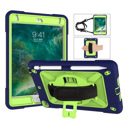 iPad Mini Case for iPad Mini 3/2/1,Hybrid Shockproof Rugged Heavy Duty Full-Body Drop Protection Stand Kids Case with Shoulder Strap for iPad Mini 3/iPad Mini 2/iPad Mini,Blue+Mint