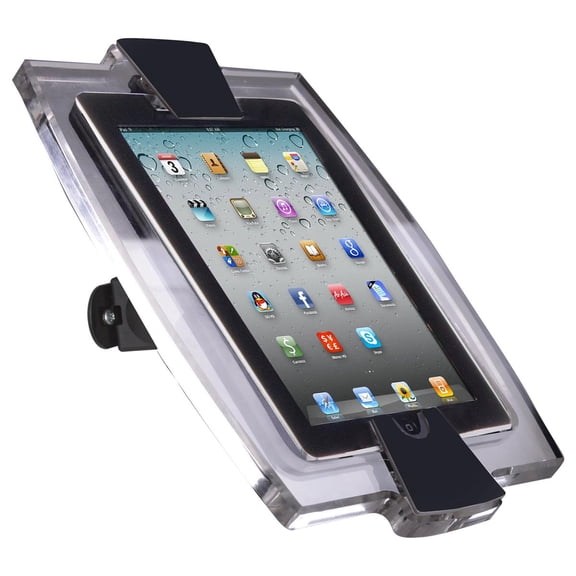 iPad Mini Enclosure for Wall Mount Use, Tilting and Rotating Bracket, Adjustable Cover for "Home" Button, Acrylic & Steel (Black) (IPMADPBK)