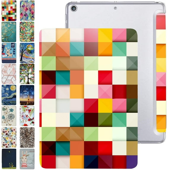 iPad PRO 11 2nd 2020 3rd 2021 4th 2022 A2228 A2068 A2230 MY232LL/A MY252LL/A MY332LL/A MY342LL/A Trifold Printed PC Lightweight Protective Clear Back Cover - Color Grid