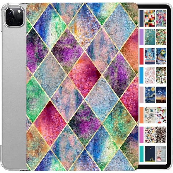 iPad PRO 11 Inch 2 3 4 Generation A2228 A2068 A2230 A2231 MY232LL/A MXDC2LL/A MXDE2LL/A Printed Slim Hard Shell Protective Stand Cover - Diamond Grid
