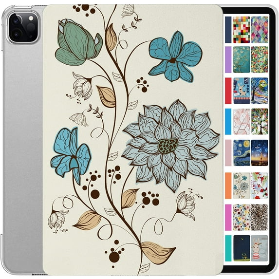 iPad PRO 11 Inch 2 3 4 Generation A2228 A2068 A2230 A2231 MY232LL/A MXDC2LL/A MXDE2LL/A Printed Slim Hard Shell Protective Stand Cover - Watercolor Flowers