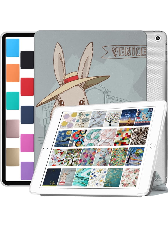 iPad PRO 11 Inch 2020 2 Gen 2021 3 Gen 2022 4 Gen A2228 A2068 A2230 MY232LL/A MXDC2LL/A MXDE2LL/A MXDG2LL/A MY252LL/A MXDD2LL/A Shockproof Printed Cover with Clear Transparent Back Shell - Bunny Hat