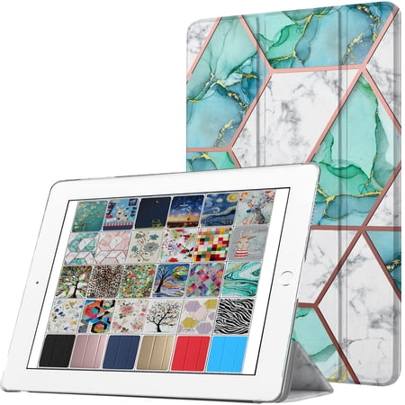 iPad PRO 12.9 Inch 2015 1st Gen [ Pro 12.9 1 ] A1652 A1584 ML3Q2LL/A ML3N2LL/A ML3K2LL/A ML0H2LL/A ML0G2LL/A Printed Slim Protective PC Dual Angle Stand Clear Flip Back Cover - Marble Green