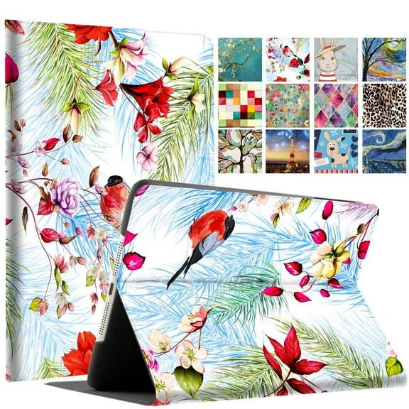 iPad PRO 9.7 Inch 2016 [ PRO 9.7 2016 ] A1673 A1674 A1675 MLMP2LL/A MM172LL/A MLMN2LL/A MLMW2LL/A Printed Folio Magnetic Smart Protective Sleek & Classic Design Cover - Birds & Flowers
