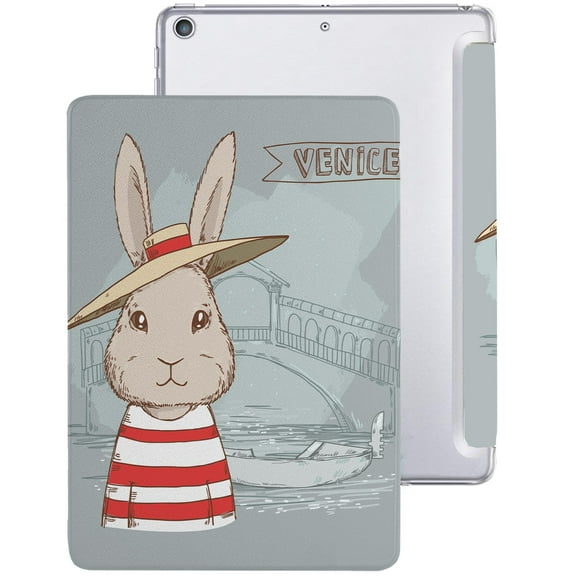 iPad PRO 9.7 Inch [ PRO 2016 ] A1673 A1674 A1675 MLPX2LL/A MLPW2LL/A MLPY2LL/A MLYJ2LL/A Trifold Printed PC Lightweight Protective Clear Back Cover - Bunny Hat