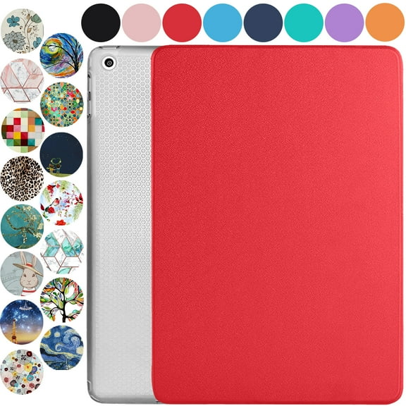 iPad PRO 9.7 Inch [ PRO 9.7 2016 ] A1673 A1674 A1675 MLPX2LL/A MLPW2LL/A MLPY2LL/A MLYJ2LL/A Trifold Slim Smart TPU Transparent Back Cover with Adjustable Stand Feature - Red