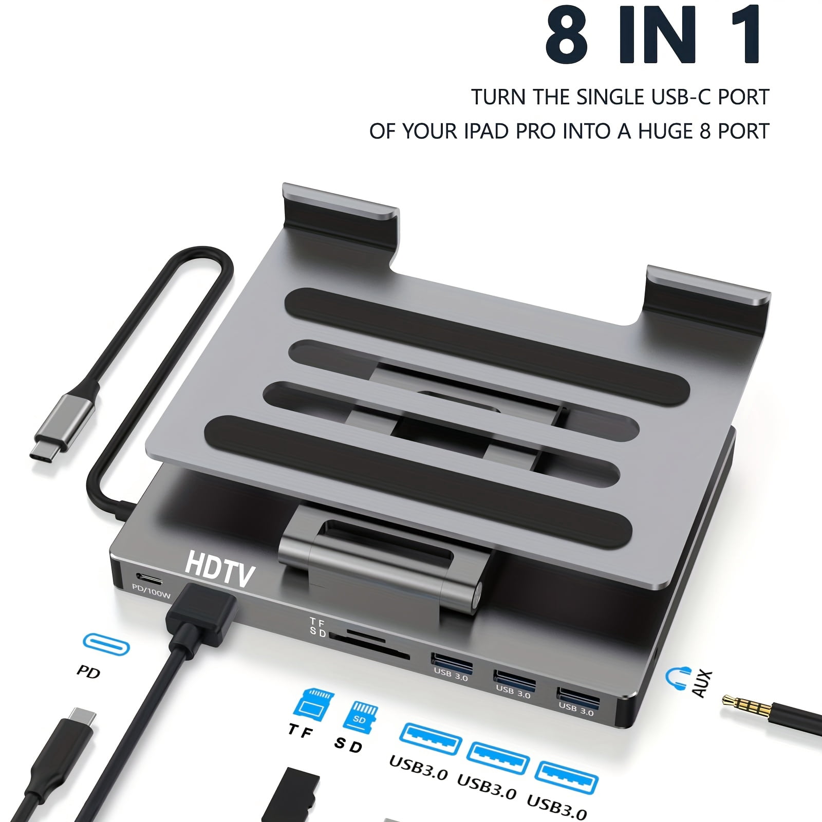 iPad & Phone Rotating Stand Docking Station | 4K 60Hz, Gigabit Ethernet, USB Hub | Multi-Screen Office for iPad Pro/Phone