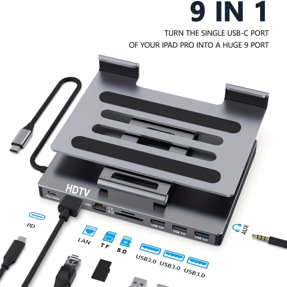 iPad & Phone Rotating Stand Docking Station | 4K 60Hz, Gigabit Ethernet, USB Hub | Multi-Screen Office for iPad Pro/Phone