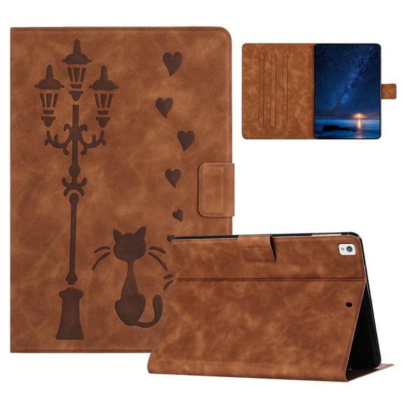 for iPad Pro 10.5" 2017 Case PU Leather Folio Tablet Cover, Smart Auto Wake/Sleep Flip Stand Case Embossed Pattern Magnetic Clasp Protective Case for iPad Air 3rd Gen 10.5" 2019, Brown