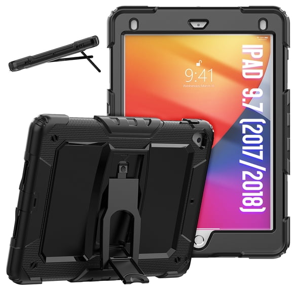 for iPad Pro 10.5/Air 3 Case with PET Screen Protector + Pencil Holder + Stand + Shoulder Strap | Heavy Duty Protection 3 Layer Silicone PC Case for iPad Pro 10.5/Air 3 | Black