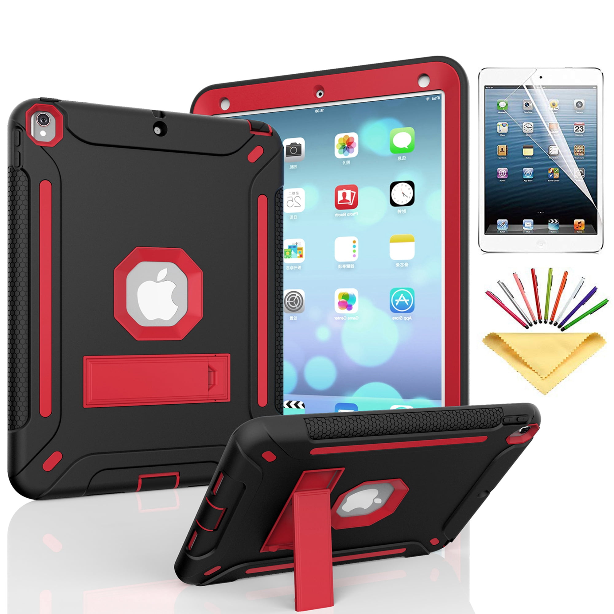 iPad Pro 10.5 Case , iPad Air 3rd Generation Case, Dteck Heavy Duty  Shockproof Three Layer Plastic and Silicone Protective Cover with  Kickstand, Free Soft Screen Protector Film, Black/Red 