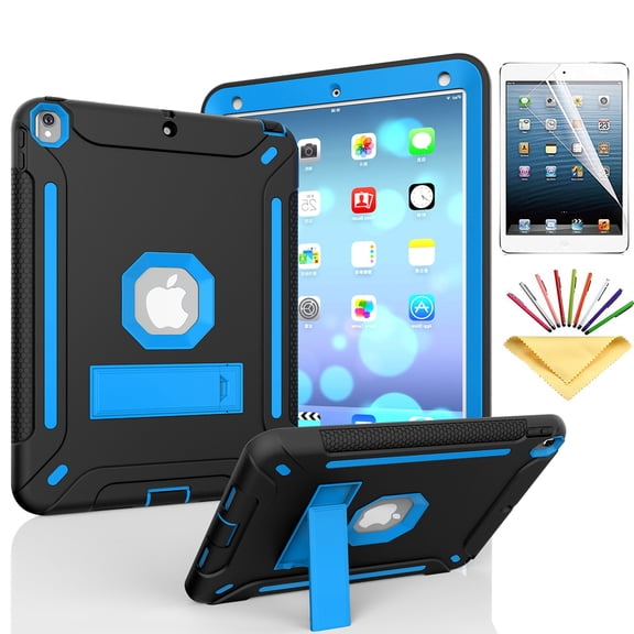 iPad Pro 10.5 Case , iPad Air 3rd Generation Case, Dteck Heavy Duty Shockproof Three Layer Plastic and Silicone Protective Cover with Kickstand, Free Soft Screen Protector Film, Black/Blue