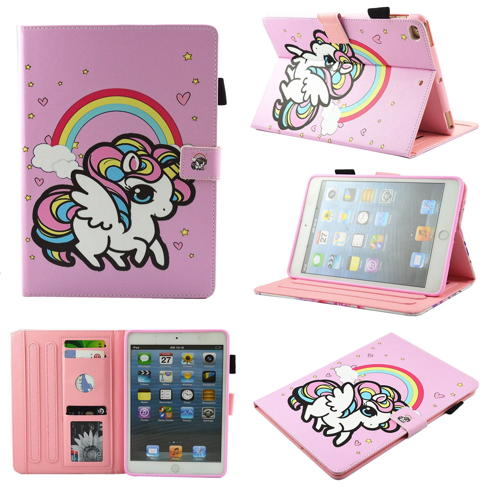 iPad Pro 10.5 Inch Case, Allytech PU Leather Slim Fit Kickstand Folio Flip Protective Auto Sleep Wake Smart Cover w/ Cards & Pencil Holder Shockproof Case for Apple iPad Pro 10.5", Unicorn Rainbow