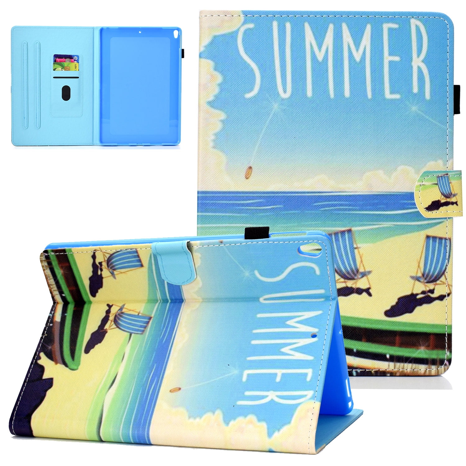 iPad Pro 10.5 Inch Case, Allytech Slim Lightweight Folio Kickstand Mutiple Angle Stand Auto Sleep Wake Smart Cover with Cards & Pencil Holder Wallet Case Cover for Apple iPad Pro 10.5", Summer Beach