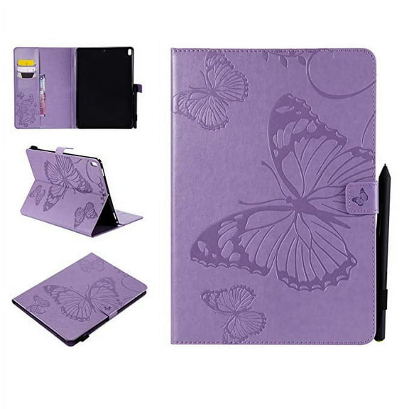 iPad Pro 10.5" case, Allytech Embossed with Butterfly Series AUTO WAKE/SLEEP Folio Stand Wallet Case with Cards/Cash Holder for Apple iPad Pro 10.5" Inch 2017 Release Tablet, Purple