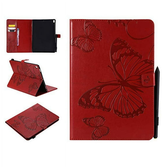 iPad Pro 10.5" case, Allytech Embossed with Butterfly Series AUTO WAKE/SLEEP Folio Stand Wallet Case with Cards/Cash Holder for Apple iPad Pro 10.5" Inch 2017 Release Tablet, Red