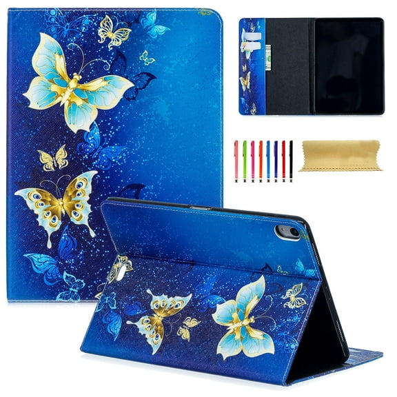 iPad Pro 11" 2018 Case, Allytech PU Leather Stand Flip Folio Wallet Cases and Covers with Cash Card Slots for Apple iPad Pro 11-inch 2018 Release Tablet, Blue Golden Butterfly