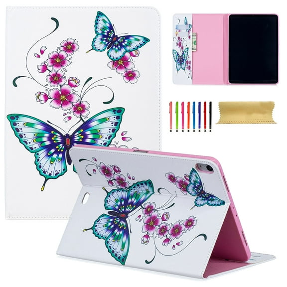 iPad Pro 11" 2018 Case, Allytech PU Leather Stand Flip Folio Wallet Cases and Covers with Cash Card Slots for Apple iPad Pro 11-inch 2018 Release Tablet, Flower Butterfly