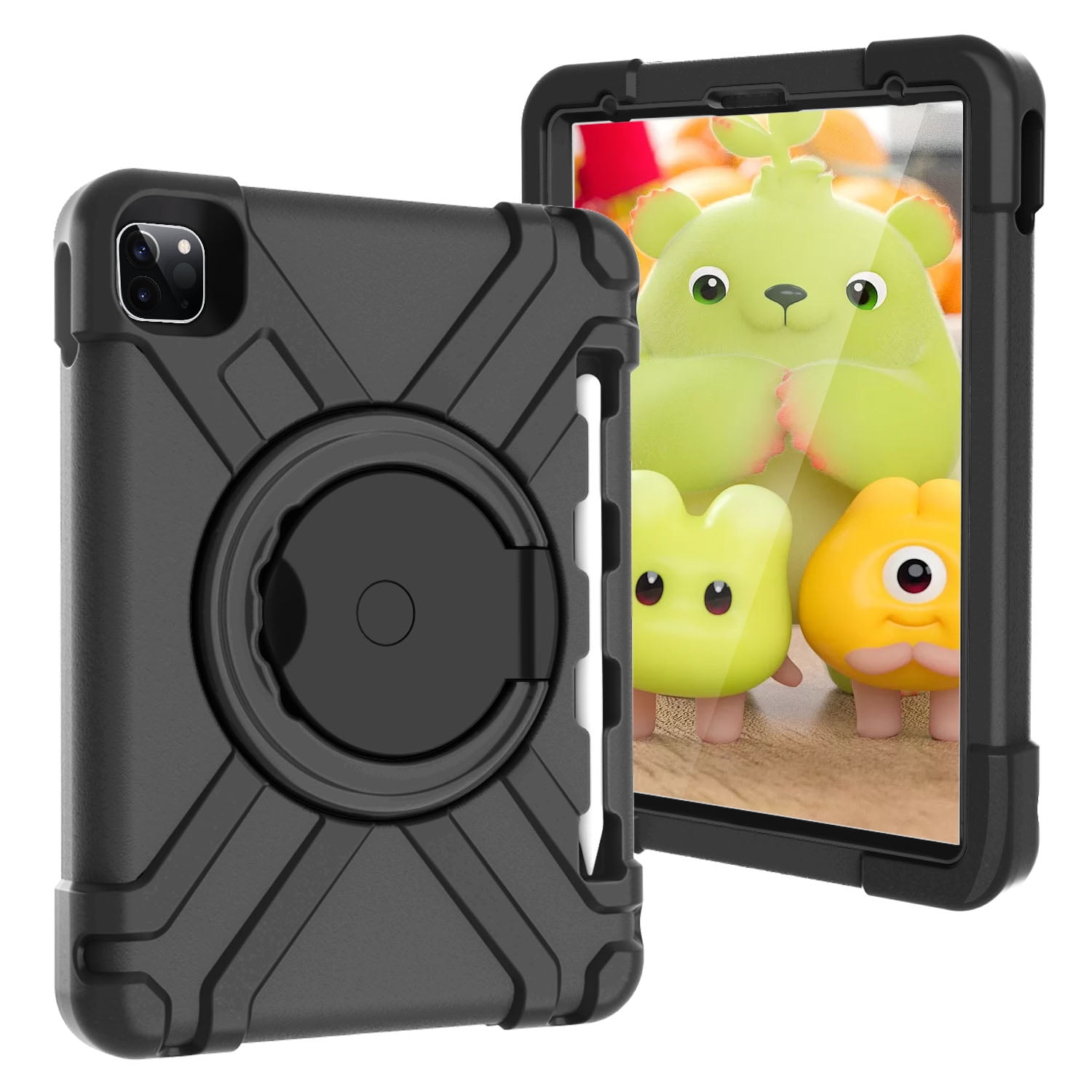 iPad Pro 11 2020 Case with Pencil Holder, Allytech Kids Friendly Case 360 Rotating Kickstand Heavy Duty Protective Shockproof Case Cover for Apple iPad Pro 11 2nd Generation 2020, Black