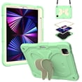 thumbnail image 1 of for iPad Pro 11 2022/2021/2020/2018/Air 4/Air 5 Case for Kids, with Butterfly Wings Kickstand Pencil Holder Shoulder Strap Heavy Duty Rugged 2 In 1 Silicone PC Cover, Green+Beige, 1 of 9