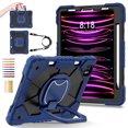 thumbnail image 1 of for iPad Pro 11 2022/2021/2020/2018/Air 4/Air 5 with Pencil Holder/360° Rotating Kickstand/Grip Handle/Shoulder Strap Kids Girls Heavy Duty Protective 3-Layers Cover, Darkblue+Black, 1 of 8