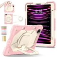 thumbnail image 1 of for iPad Pro 11 2022/2021/2020/2018/Air 4/Air 5 with Pencil Holder/360° Rotating Kickstand/Grip Handle/Shoulder Strap Kids Girls Heavy Duty Protective 3-Layers Cover, Rosegold+Beige, 1 of 8