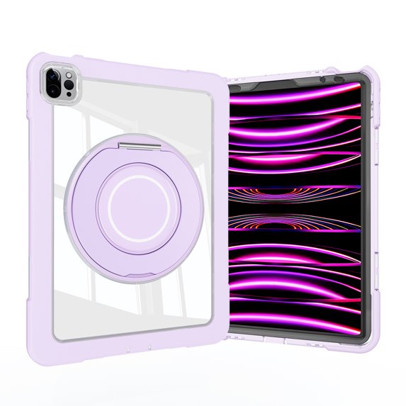 for iPad Pro 11 2022/2021/2020/2018 Clear Back Case Cover for Kids, Anti-Scratch Shockproof Dropproof Rugged Protective Case with Ring 360 Rotating Stand for iPad Air 4/Air 5, Purple