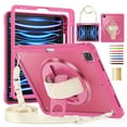 thumbnail image 1 of for iPad Pro 11 2022/2021/2020/2018 Rugged Case, 360 Rotating Hand Strap Stand/Pencil Holder/Adjustable Crossbody Strap, [2 In 1] Protective for iPad Air 4/Air 5, Rose, 1 of 20