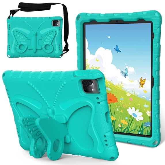 for iPad Pro 11" 2024/2022/2021/2020/2018 Kids Case, Cartoon Butterfly Stand Case for iPad Air 11" 2024/Air 5th/4th 10.9" 2022/2020, Shockproof Flexible Hard Cover for iPad 10th Gen 10.9" 2022, Mint