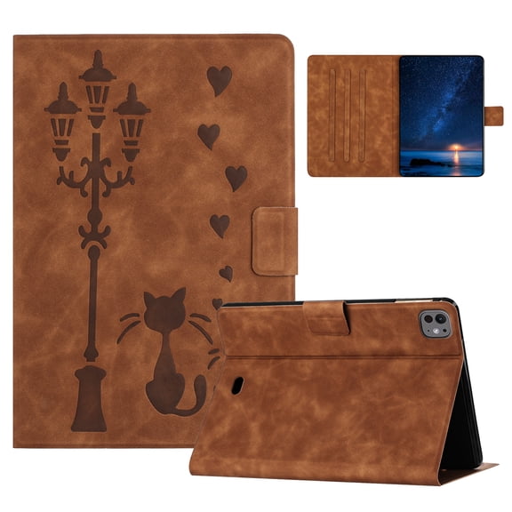 for iPad Pro 11" 2024 Case PU Leather Folio Tablet Cover, Smart Auto Wake/Sleep Flip Stand Case Embossed Pattern PU Leather Magnetic Clasp Full Body Protective Case for iPad Pro 11" 2024, Brown