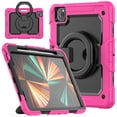 thumbnail image 1 of for iPad Pro 11 2024 Kids Case Heavy Duty Rugged Shockproof Silicone Hybrid Protective Case Cover Rotating Ring Stand Hand Grip+Pencil Holder+Screen Protector for iPad Pro 11 2024 - Rose+Black, 1 of 8