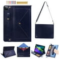 thumbnail image 1 of for iPad Pro 11" 2024 M4 5th Geneartion A2836/A2837/A3006 PU Leather Case, with Pencil Holder, Money Pocket, Shoulder/Hand Strap, Card Slots Kickstand Flip Cover, Full Body Protection, Blue, 1 of 8