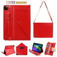 thumbnail image 1 of for iPad Pro 11" 2024 M4 5th Geneartion A2836/A2837/A3006 PU Leather Case, with Pencil Holder, Money Pocket, Shoulder/Hand Strap, Card Slots Kickstand Flip Cover, Full Body Protection, Red, 1 of 8