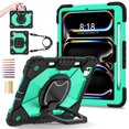thumbnail image 1 of for iPad Pro 11" 2024 M4 5th Geneartion A2836/A2837/A3006 with Pencil Holder/360° Rotating Kickstand/Grip Handle/Shoulder Strap Kids Girls Heavy Duty Protective 3-Layers Cover, Black+Mint, 1 of 8