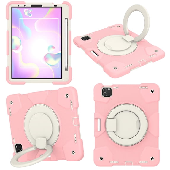 iPad Pro 11 3rd Generation 2021 Case, 360° Rotating Multi-Functional Handle-Kickstand Shockproof Cover & Shoulder Strap & Pencil Holder For iPad Pro 11 2021/2020/2018, Pink