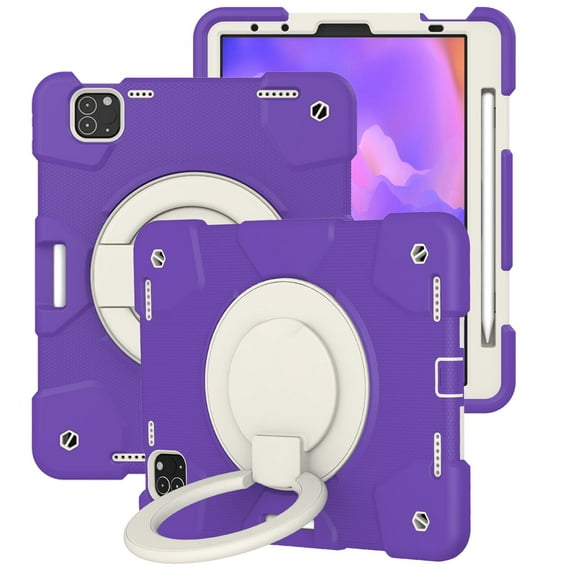 iPad Pro 11 3rd Generation 2021 Case [Shockproof] Drop Proof Case with Pencil Holder, Armor Rugged Crossbody Strap, Rotatable Kickstand & Hand Strap For iPad Pro 11 2021/2020/2018, Dark Purple