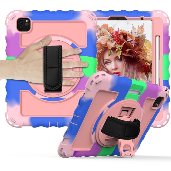 iPad Pro 11 Case 2020, iPad Pro 11 2nd Generation Case, Allytech Heavy Duty Shockproof Pencil Holder 360 Rotating Hand Strap Shoulder Strap Cover Case for Apple iPad Pro 11 2020, Colorful/Rosegold
