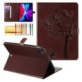 thumbnail image 1 of for iPad Pro 11 Case (2022 2021 2020 2018), iPad Air 5th 4th Generation 10.9 inch Case, Embossed Cat & Tree PU Leather Retro Shockproof Magnetic Clasp Wallet Card Slots Folio Kickstand Cover, Coffee, 1 of 6