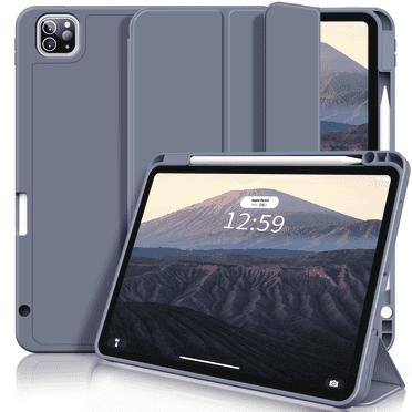 Aoub iPad Pro 11 inch Case 2024 M4 5th Generation with Pen Holder, Flexible TPU Back Cover Case Supports Apple Pencil Pro/USB-C, Auto Sleep/Wake, Purple