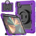 thumbnail image 1 of for iPad Pro 11 Inch 2022/2021/2020/2018/iPad Air 5th/4th Gen with Screen Protector + Built-in Kickstand + Handle + Screen Protector, 3 Layer Hybrid Shockproof Rugged Heavy Duty Case, Black+Purple, 1 of 10
