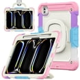 thumbnail image 1 of for iPad Pro 11 Inch 5th Gen 2024 Kids Case Heavy Duty Rugged Shockproof Silicone Hybrid Protective Case Cover Stand + Pencil Holder + Screen Protector for iPad Pro 11 2024 - Colorful Pink, 1 of 8
