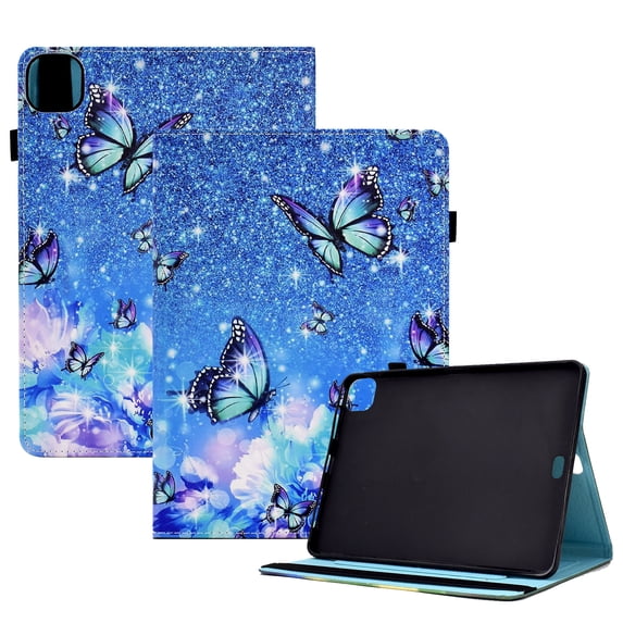 for iPad Pro 11 Inch 5th Generation 2024 Case, Pattern Lightweight Soft PU Leather Cover Free-Angle Viewing with Adjustable Stand & Card Slots & Elastic Strap & Auto Sleep/Wake, Butterfly