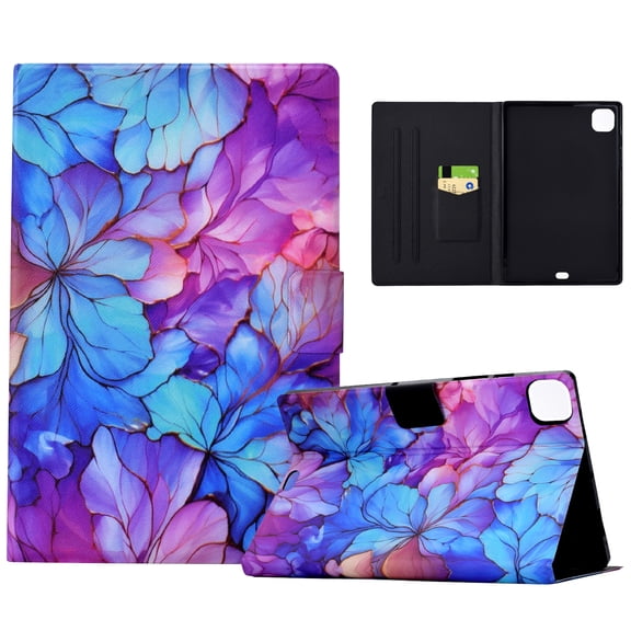 for iPad Pro 11 Inch 5th Generation 2024 Case, Pattern PU Leather Full Body Protective Adjustable Stand Cover with Card Pocket Folio Flip Case Cover for iPad Pro 11 2024, Petal
