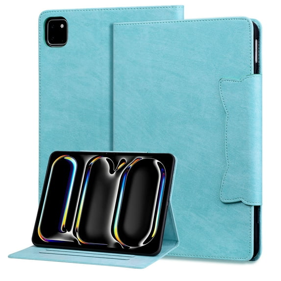 for iPad Pro 11 Inch 5th Generation 2024 Case, Vintage Soft PU Leather Case with 2 Anti-Slip Strips Adjustable Angle Kickstand & 4 Card Slots (Include 1 Photo Slot) Auto Sleep/Wake, Skyblue