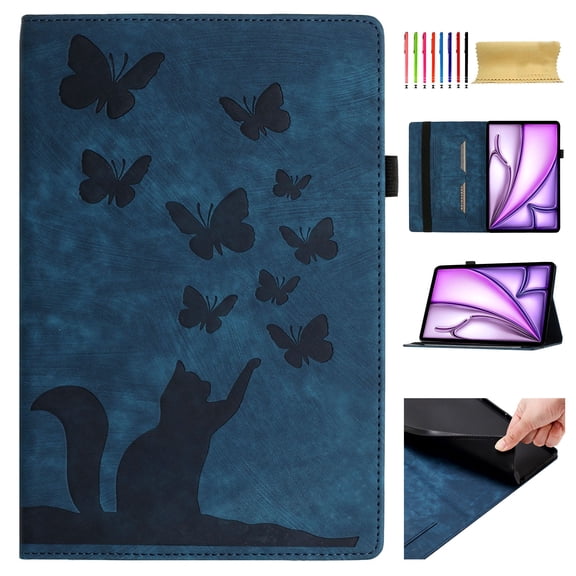 for iPad Pro 11 Inch 5th Generation 2024 Folio Flip Case, Slim Fit Pattern Soft PU Leather Cover with Kickstand & 2 Card Slots & Elastic Strap & Smart Auto Sleep/Wake for iPad Pro 11 2024, Darkblue