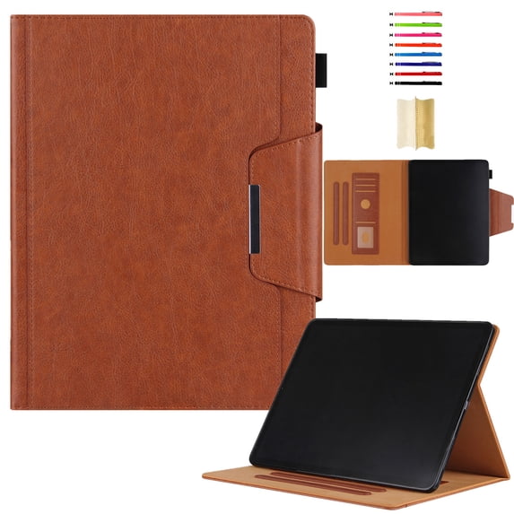 for iPad Pro 11 Inch 5th Generation 2024 PU Leather Wallet Case, with Card Pocket/Pencil Holder/Typing Angle Auto Sleep/Wake for iPad Pro 11 2024 Vegan PU Leather Magnetic Cover, Brown