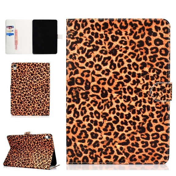 iPad Pro 11-inch 2018 Stand Case, Allytech Pretty Pattern Smart Thin Book Style Folio Wallet Cover with Auto Wake Sleep Feature for New iPad Pro 11-inch 2018 Release Tablet, Yellow Leopard Print