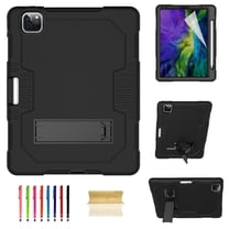 iPad Pro 11 inch 2nd Generation 2020 Case with PET Screen Protector, Kids Case For iPad Pro 11 2020 with Pencil Holder, Heavy Duty Rugged Dropproof Shockproof Case Kickstand Protective Cover, Black